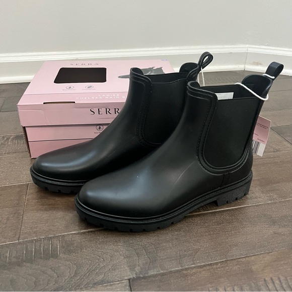 SERRA Chelsea Rain Boots Black 9 Water Resistant Pull On Short Ladies Women’s - Picture 2 of 6